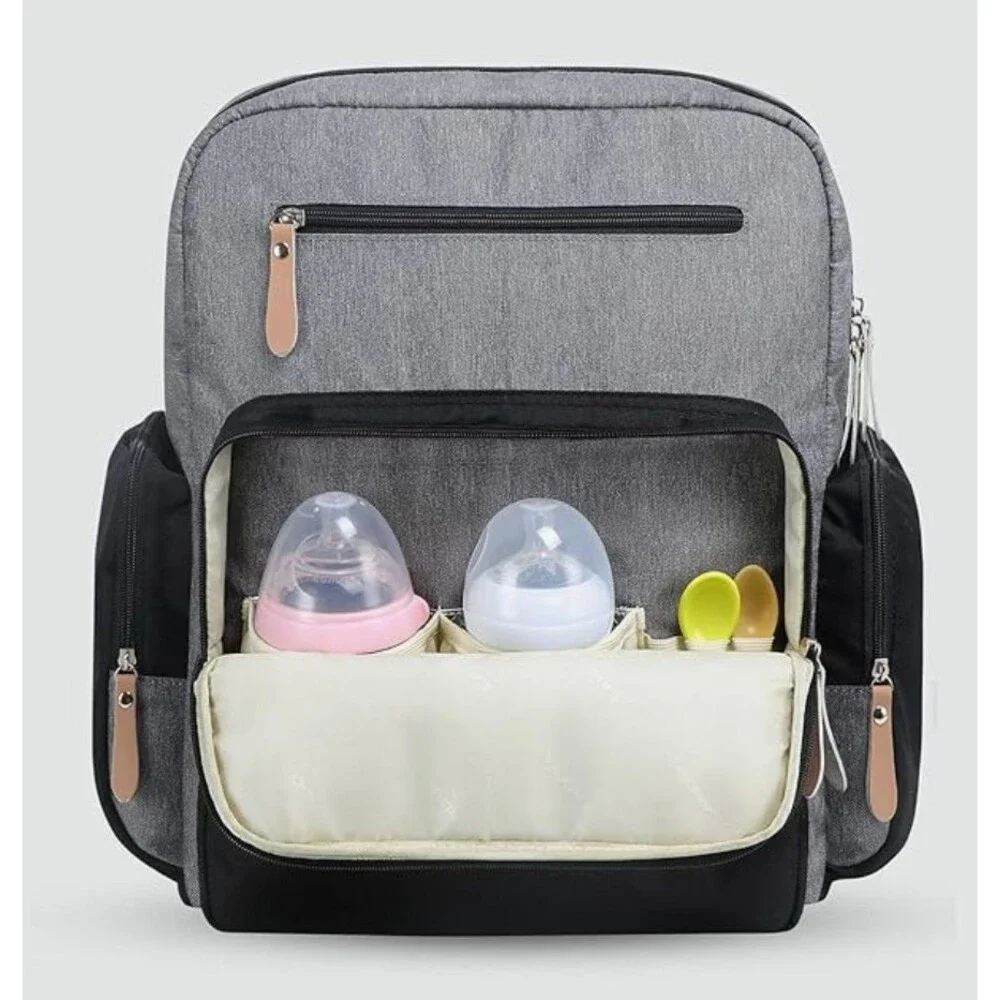 Land Backpack Diaper Bag Unisex Gray Multi Compartments Travel Canvas Tote